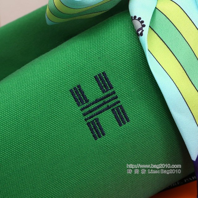 Hermes女包 愛馬仕飯盒包 Trousse Bride-A-Brace Hermes帆布便當包 竹子綠  tdh2162